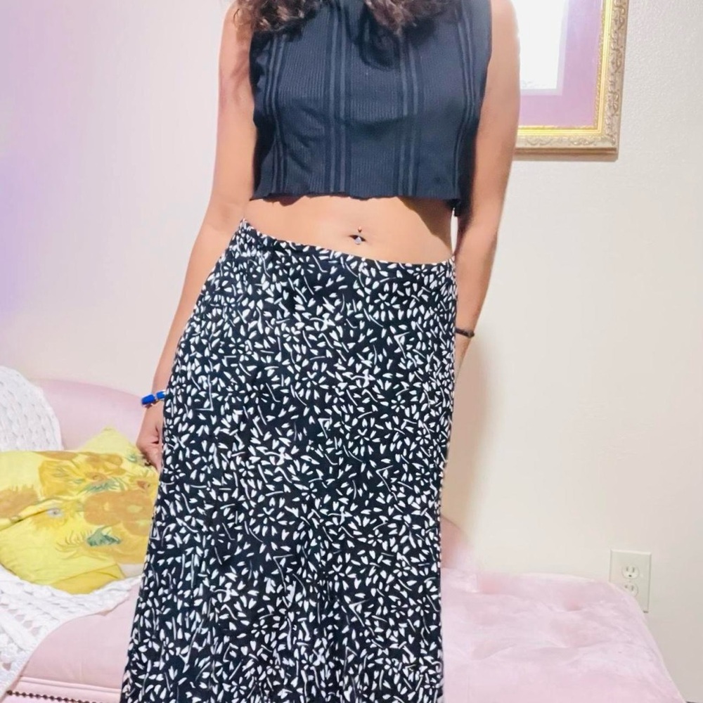 Vintage Abstract Print Black + White Skirt